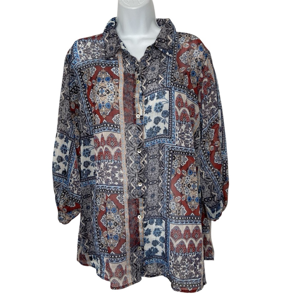 Haver London Sheer Button Up Blouse Top NWOT